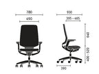 Sedus se:flex ergonomische bureaustoel wit-lichtgrijs, maattekening met afmetingen in millimeters