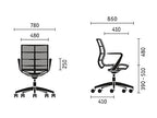 Sedus se:joy ergonomische bureaustoel zwart, maattekening met afmetingen in millimeters