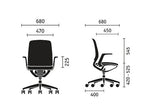 Sedus se:motion net ergonomische bureaustoel zwart, maattekening met afmetingen in millimeters