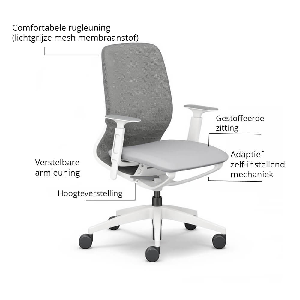 Sedus se:motion net - Ergonomische Bureaustoel - Wit-Lichtgrijs